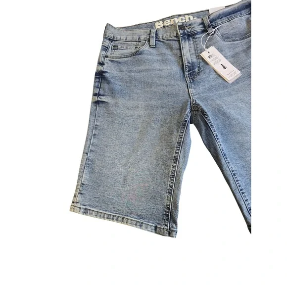 🆕️ NWT - Bench Mens Slim Fit Denim Shorts Blue Acid Wash Stretch Size 32 NWT - Picture 2 of 16